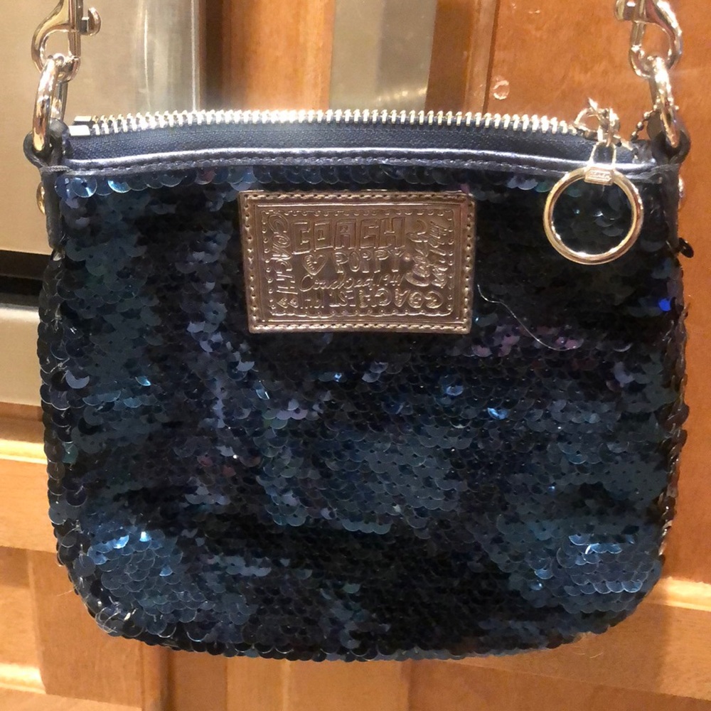 Coach poppy blue sequin zipper cross body bag